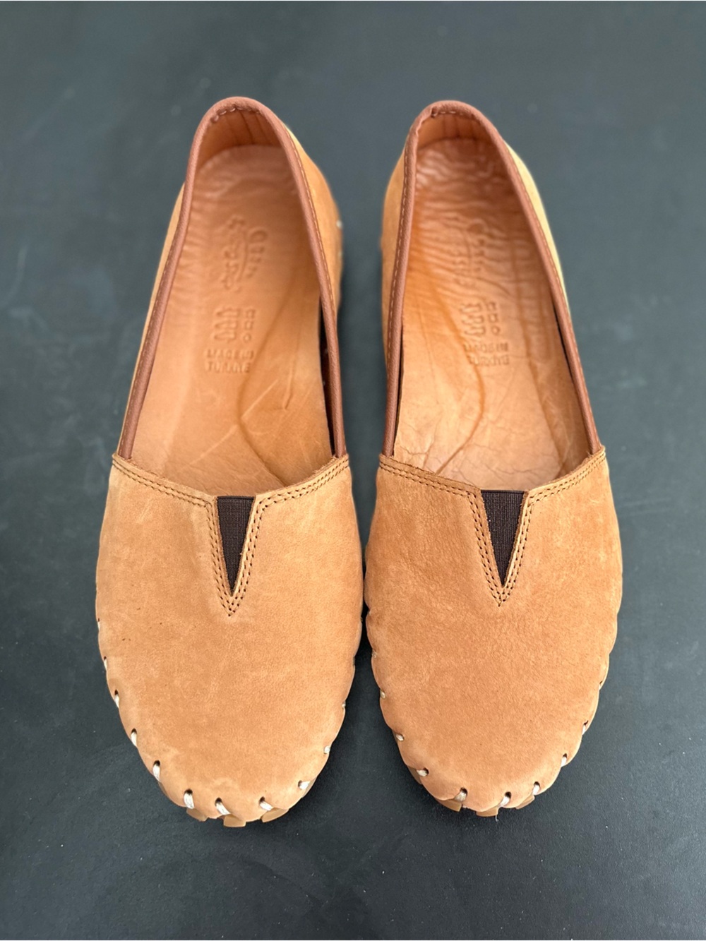 Spring Step Kathaleta Brown Leather Loafers Flats Whipstitch US 7.5-8 Shoes